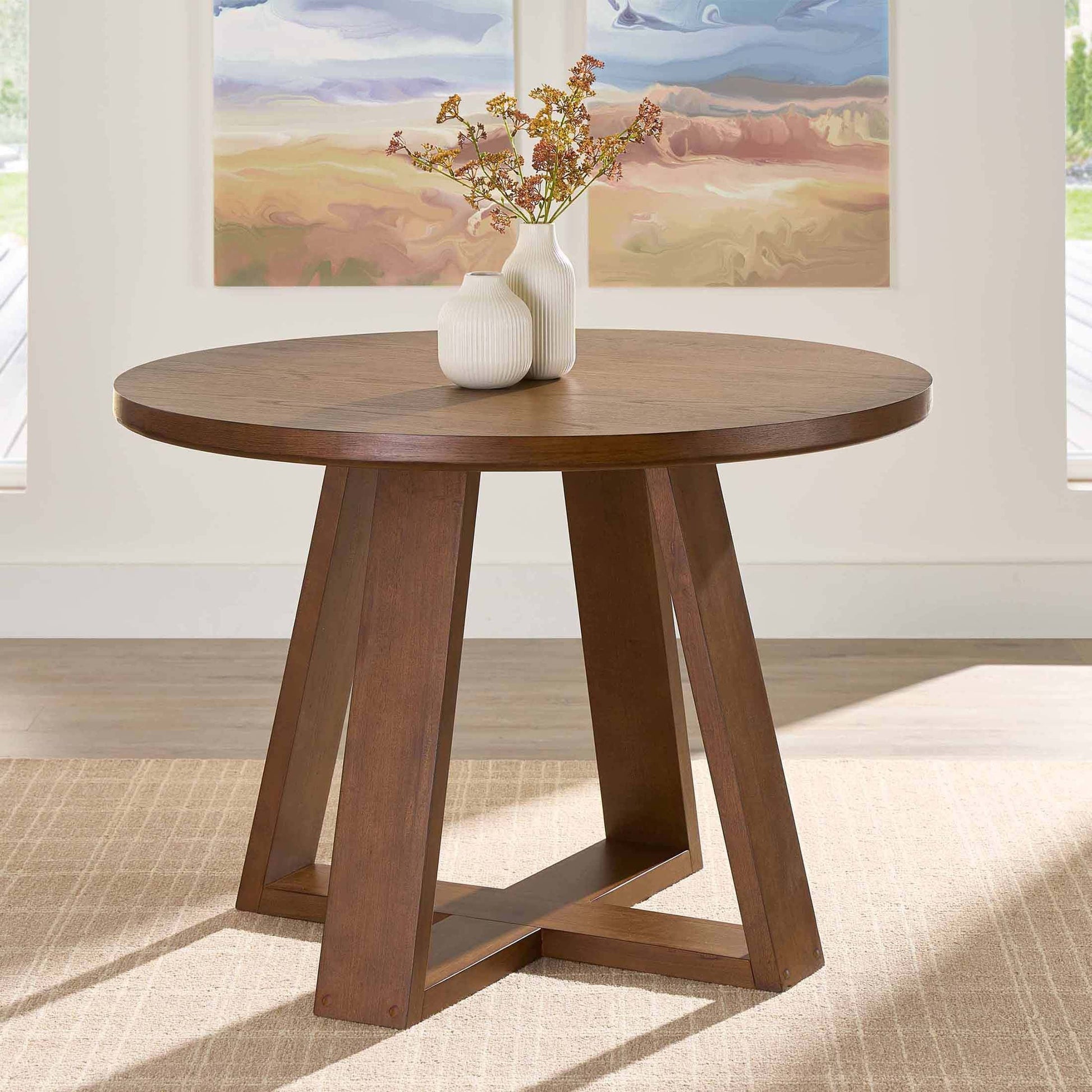 Ezra round Wood Dining Table, 45 In, Walnut