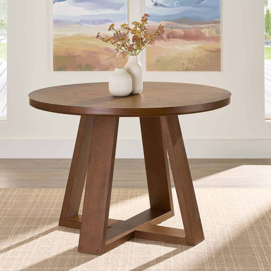 Ezra round Wood Dining Table, 45 In, Walnut