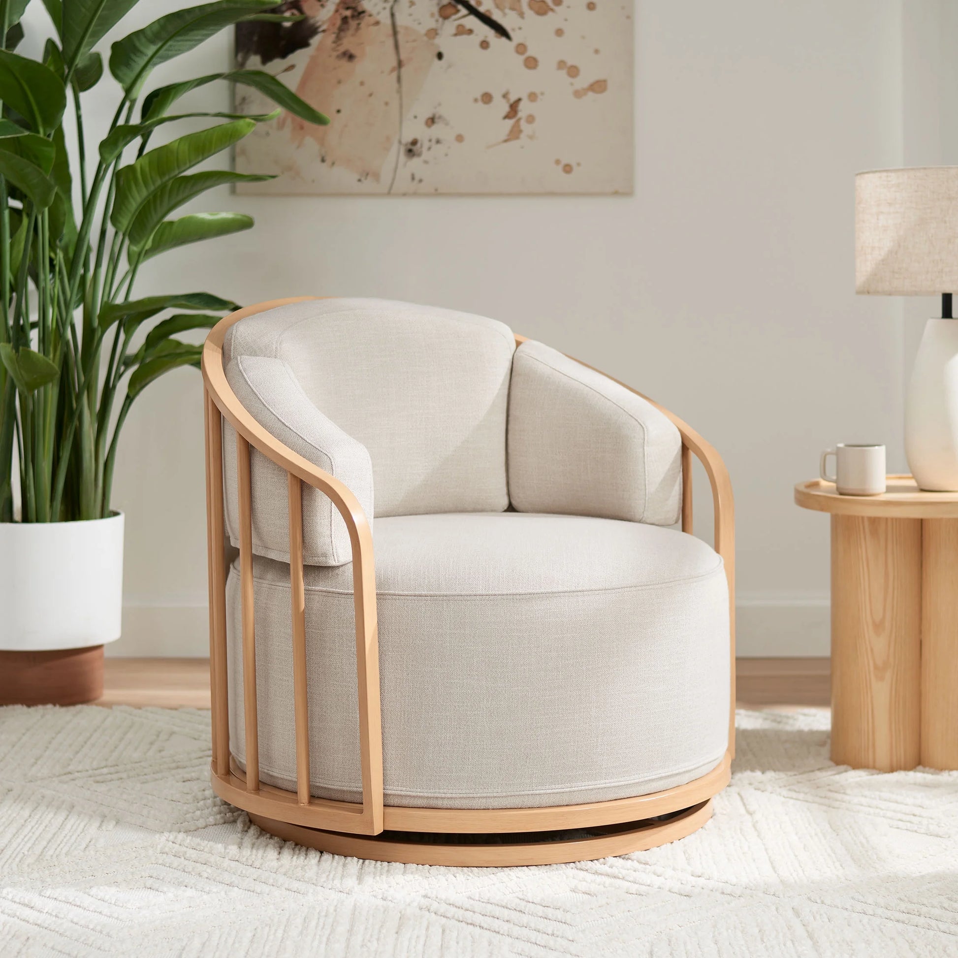 Lillian Swivel Birdcage Chair, Cream Linen
