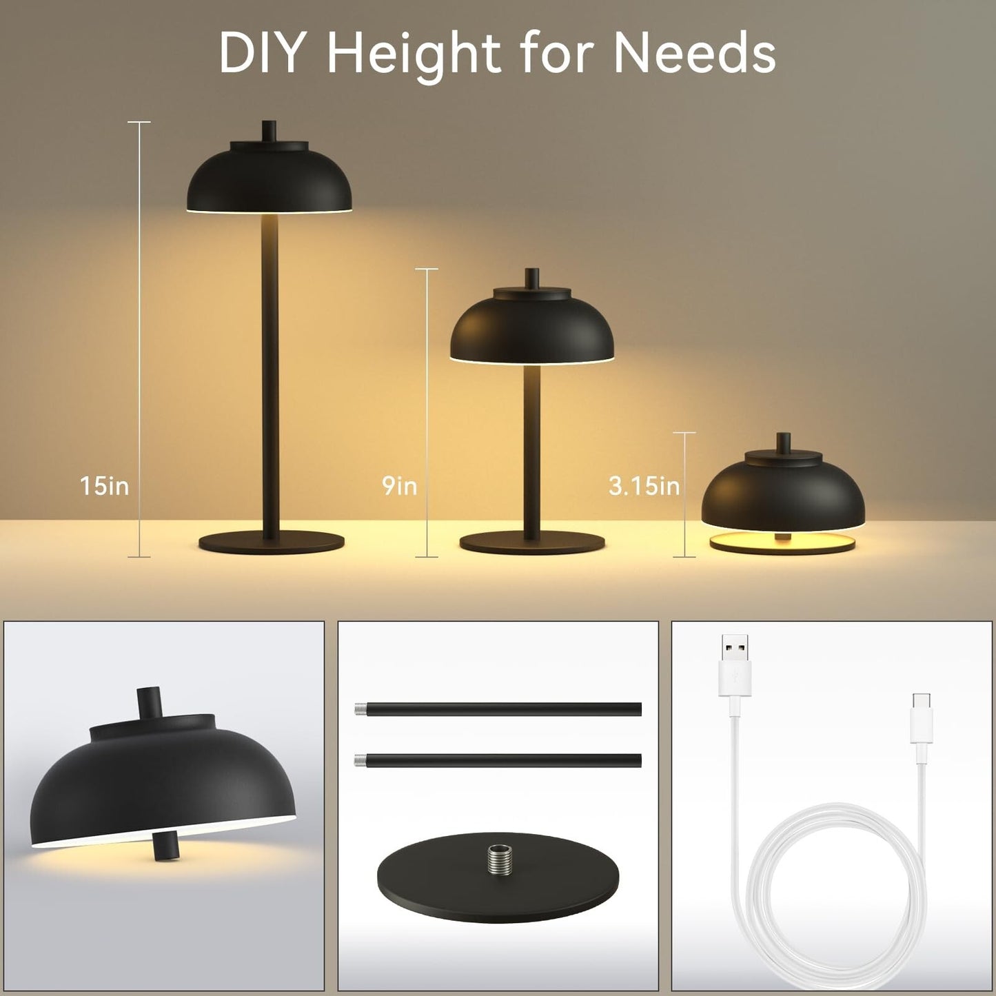 2 Pack Led Cordless Table Lamps Rechargeable,T