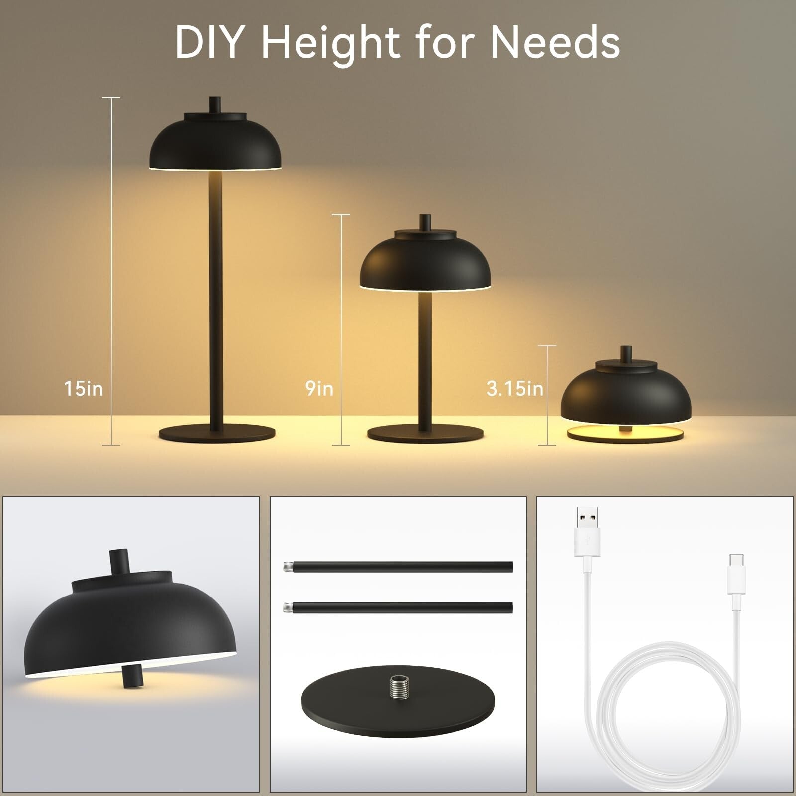 2 Pack Led Cordless Table Lamps Rechargeable,T
