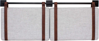 Harlow Modern Wall Mount Hanging Headboard, Queen, Gray with Brown Faux Leather Straps