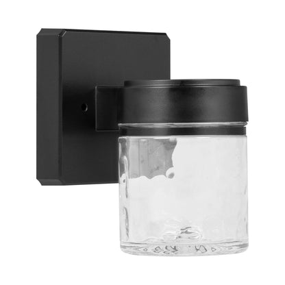 (2 Pack)  6" Outdoor Black Integrated LED Wall Light, Glass Shade, 110° Beam Angle, 140° Beam Spread