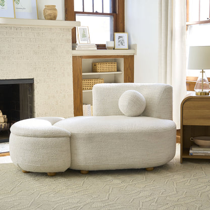 Juliet Modern Boucle Chaise & Storage Ottoman, Pearl