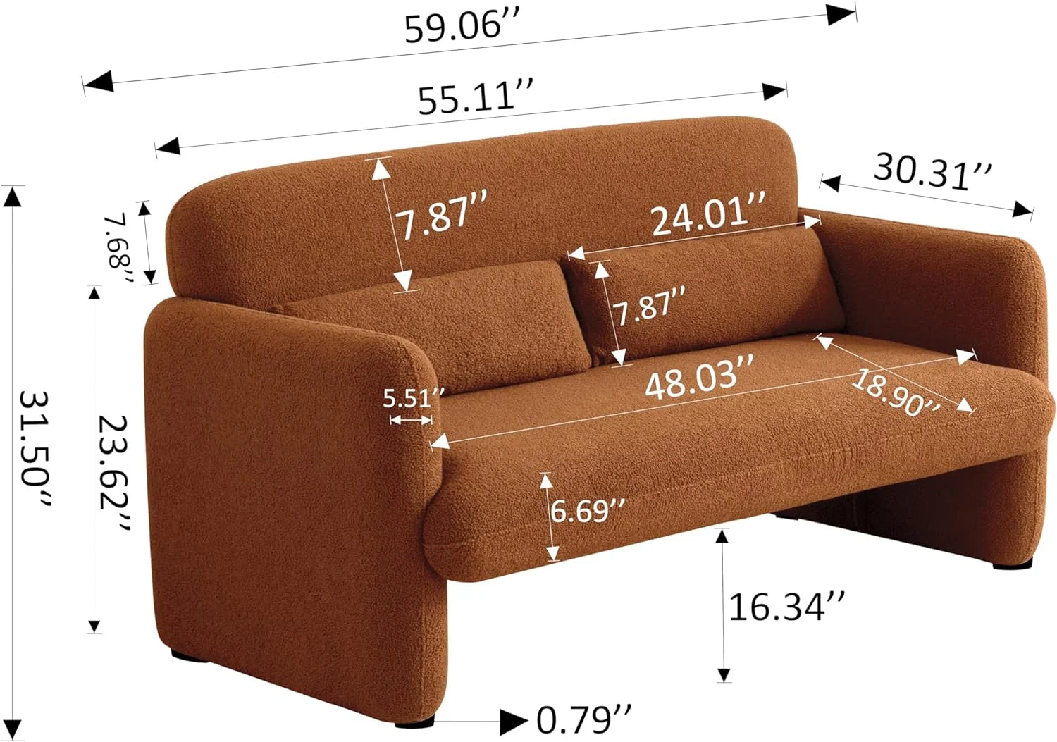 Brown Sherpa Teddy Fabric Loveseat Sofa, Ergonomic Design, Comfortable Seating, Durable Wood Frame