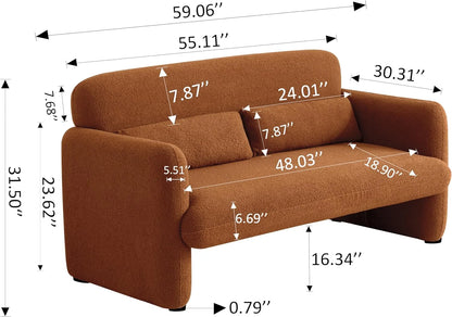 Brown Sherpa Teddy Fabric Loveseat Sofa, Ergonomic Design, Comfortable Seating, Durable Wood Frame