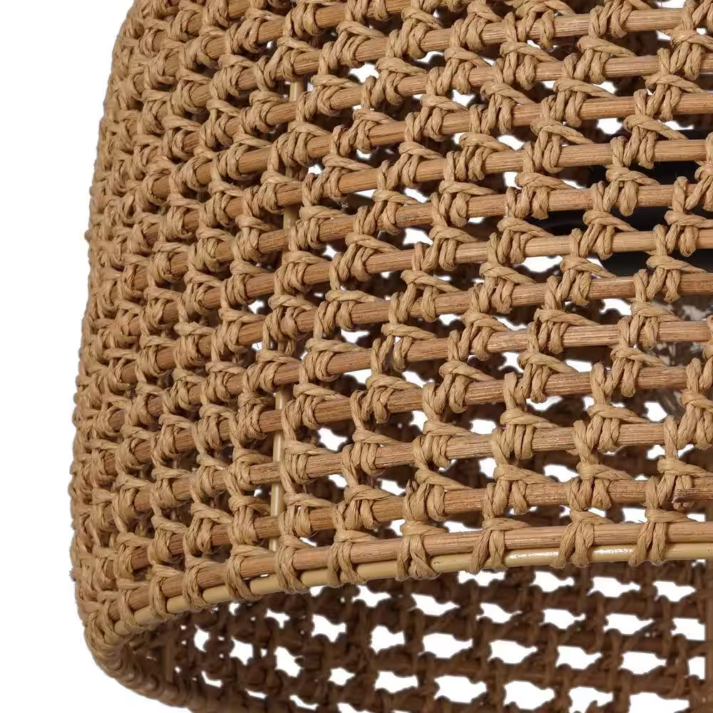 Summerpoint 120-Watt 2-Light Black Shaded Pendant Light with Natural Woven Shade, No Bulbs Included