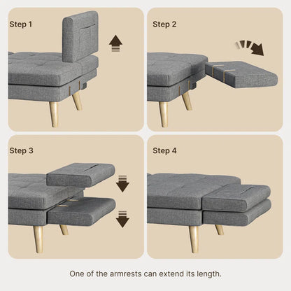 Nazeer 70.9" Futon Loveseat Sofa, Reclining Linen Sofa Bed
