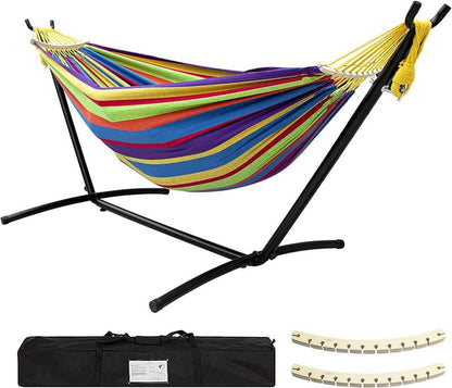 Double Hammock with Stand Included 450Lb Capacity Steel Stand, Premium Carry Bag Included and Two anti Roll Balance Beam