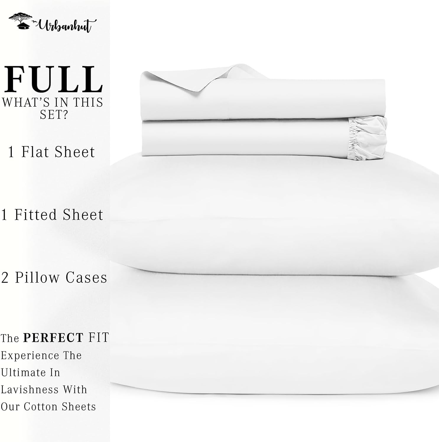 700 Thread Count Egyptian Cotton Sheets Full Size, 4Pc Sheet Set Soft Luxury Bed Sheets for Full Size Bed, Sateen Weave Hotel Sheets, 16'' Elasticized Deep Pocket - White