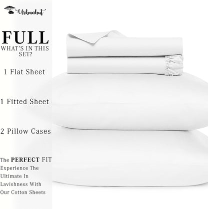 700 Thread Count Egyptian Cotton Sheets Full Size, 4Pc Sheet Set Soft Luxury Bed Sheets for Full Size Bed, Sateen Weave Hotel Sheets, 16'' Elasticized Deep Pocket - White
