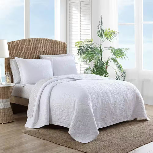 Solid Costa Sera Stitch 1-Piece White Solid Cotton Twin Quilt