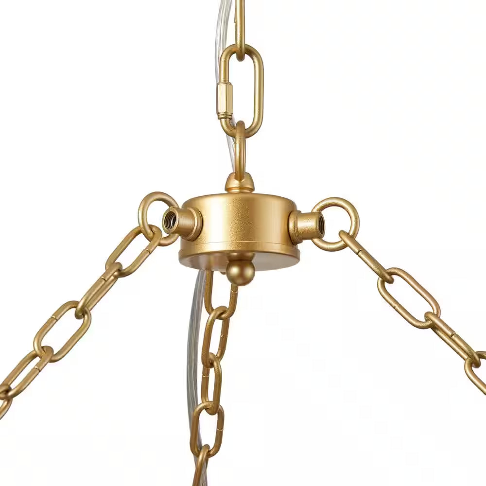 29.92 In. 6-Light Gold Woven Oversized Chandelier Boho Hand Rattan Rustic Farmhouse Ceiling Hanging Light