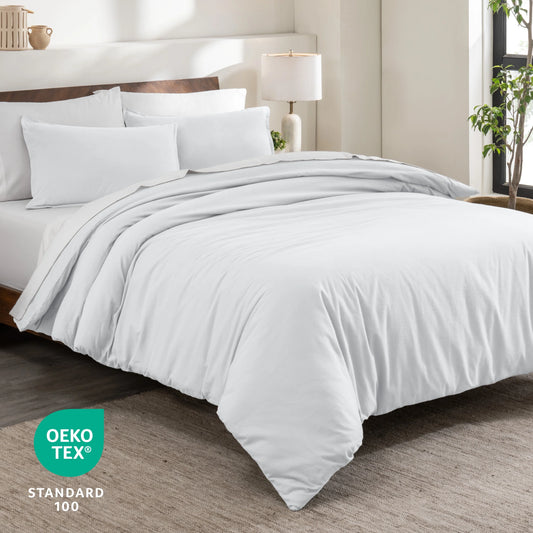 Flannel Duvet Cover Set - 100% Flannel Cotton - Double Brushed - Full/Queen, White