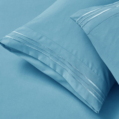 Twin XL Sheet Sets, 1800 Series Deep Pocket 3 Piece, Luxury Soft Microfiber Bed Sheet Sets, Beach Blue