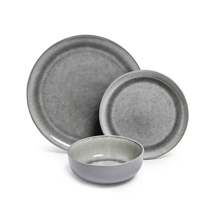 Asher Gray 12-Piece Stoneware Dinnerware Set, Round, Microwave and Dishwasher Safe