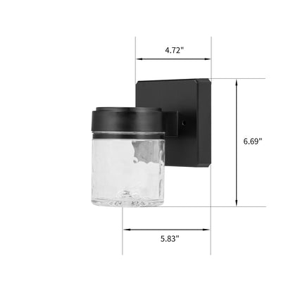(2 Pack)  6" Outdoor Black Integrated LED Wall Light, Glass Shade, 110° Beam Angle, 140° Beam Spread