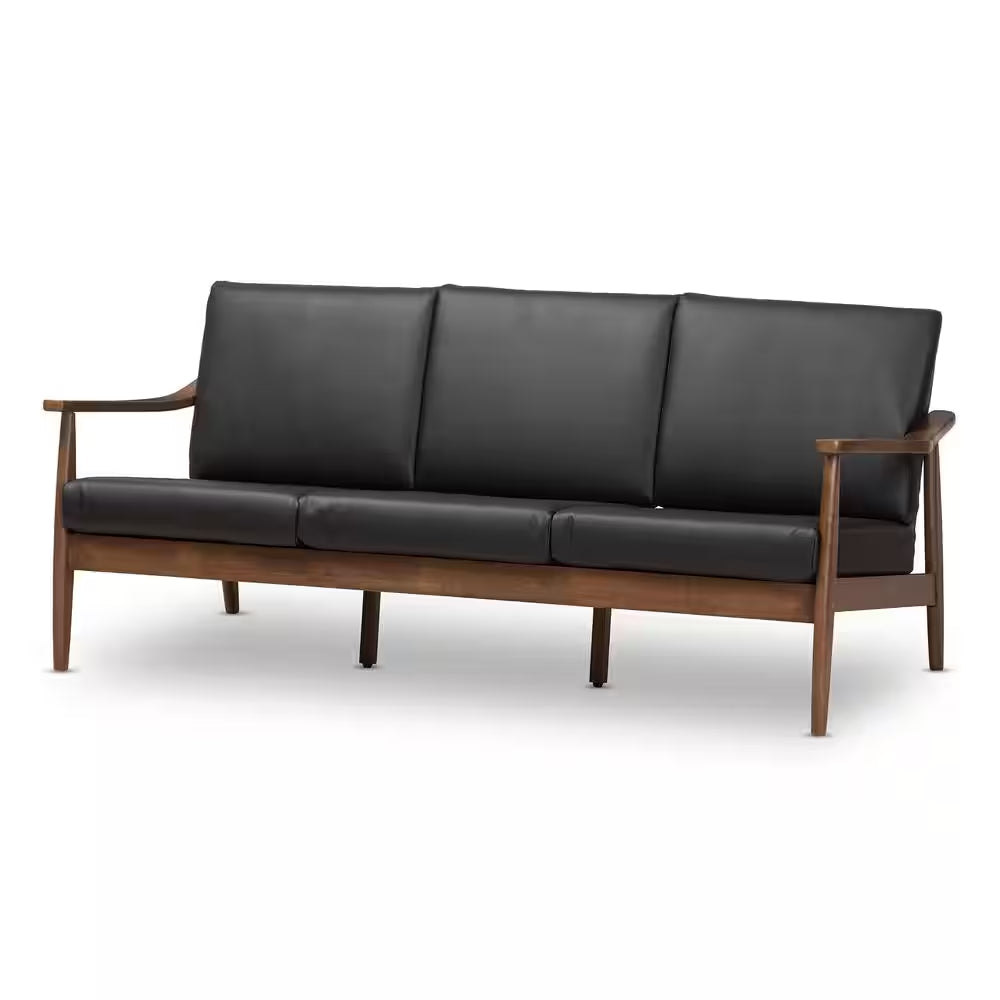 Venza 72.1 In. Black/Brown Faux Leather 4-Seater Bridgewater Sofa with Wood Frame