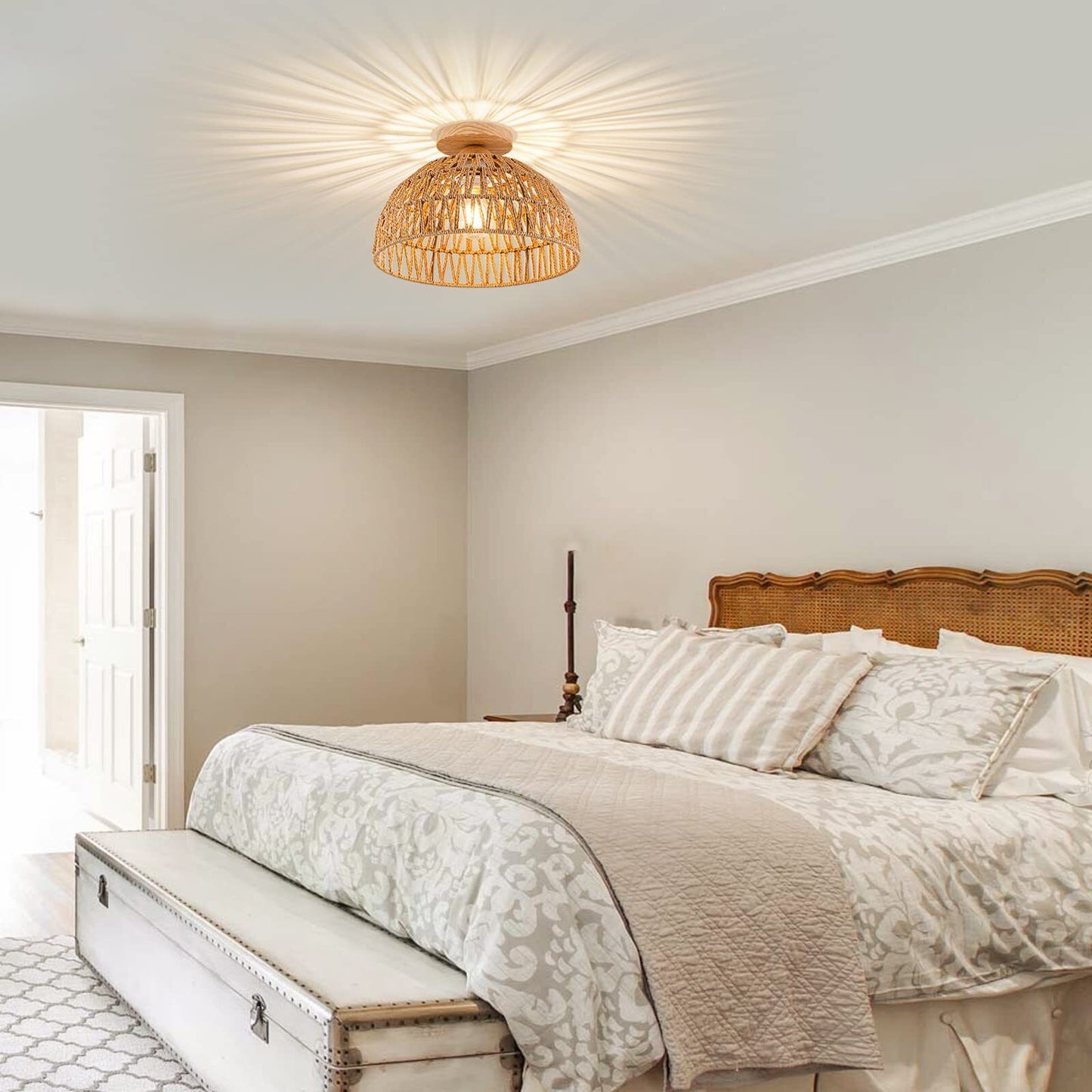 Boho Chandelier Rattan Ceiling Light Fixtures Boho Lamp Shade Flush Mount Ceilin