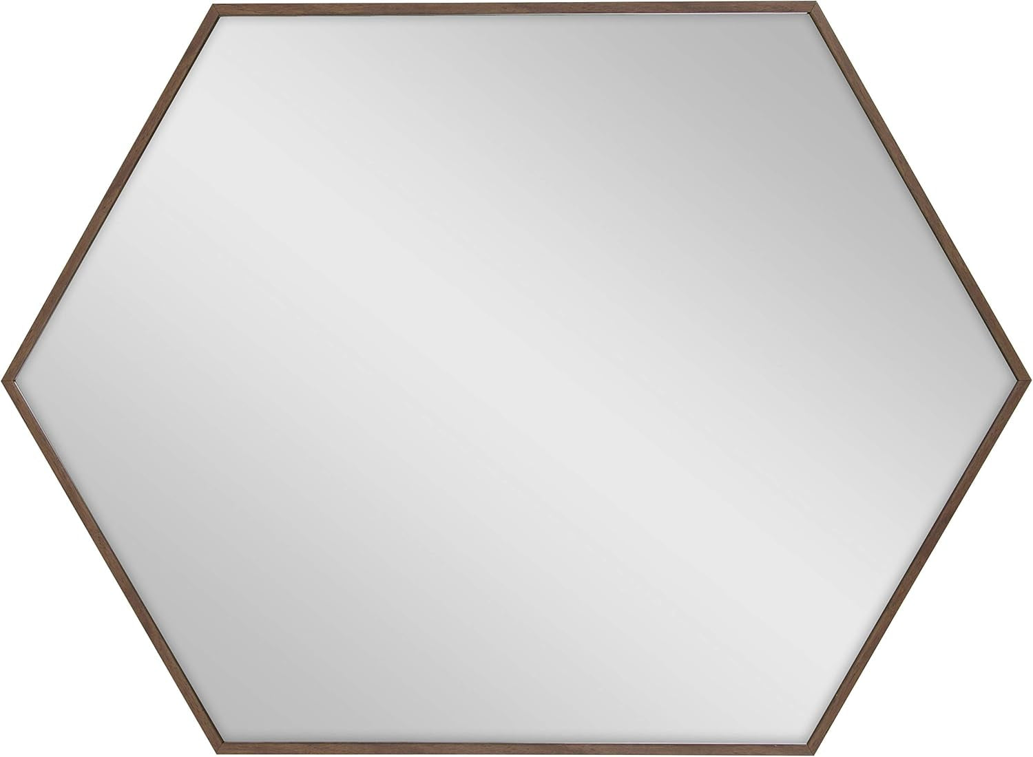 Rhodes Mid-Century Modern Hexagon Wall Mirror, Walnut Brown, 31X22-Inches