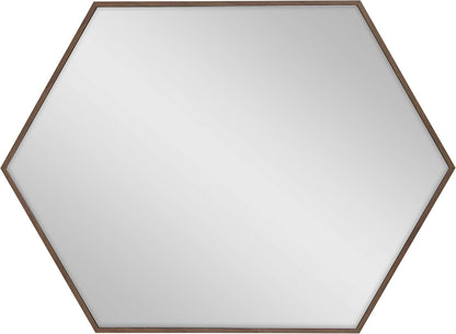 Rhodes Mid-Century Modern Hexagon Wall Mirror, Walnut Brown, 31X22-Inches