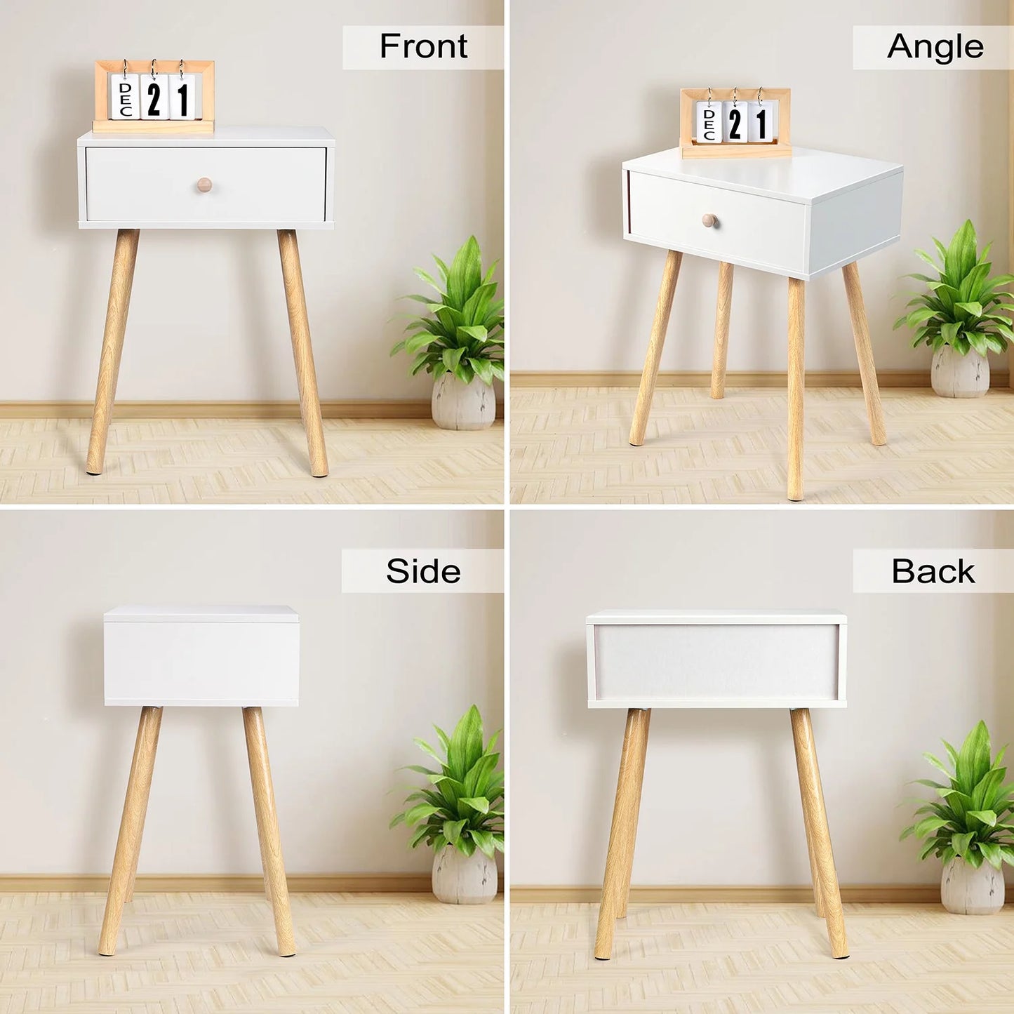 Nightstand, Modern End Table with Drawer, White Bedside Furniture Dresser for Bedroom, Living Room