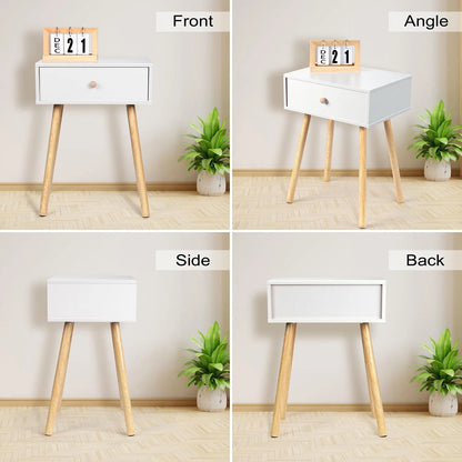 Nightstand, Modern End Table with Drawer, White Bedside Furniture Dresser for Bedroom, Living Room