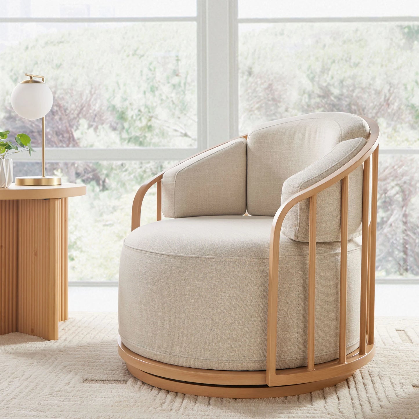 Lillian Swivel Birdcage Chair, Cream Linen