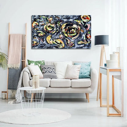 Jackson Pollock Painting Abstract Wall Art Ocean Grayness Framed Canvas Art for Bedroom Livingroom Office