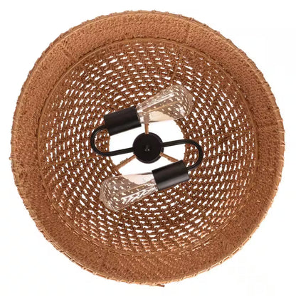 Summerpoint 120-Watt 2-Light Black Shaded Pendant Light with Natural Woven Shade, No Bulbs Included