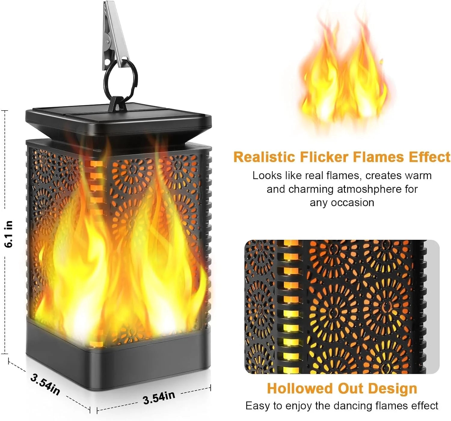 Solar Lights Outdoor, Solar Lantern Flickering Flame Outdoor Waterproof Hanging Lanterns Decorative, Solar Powered Outdoor Lighting LED Christmas Lights for Patio Deck Yard, 2 Pack