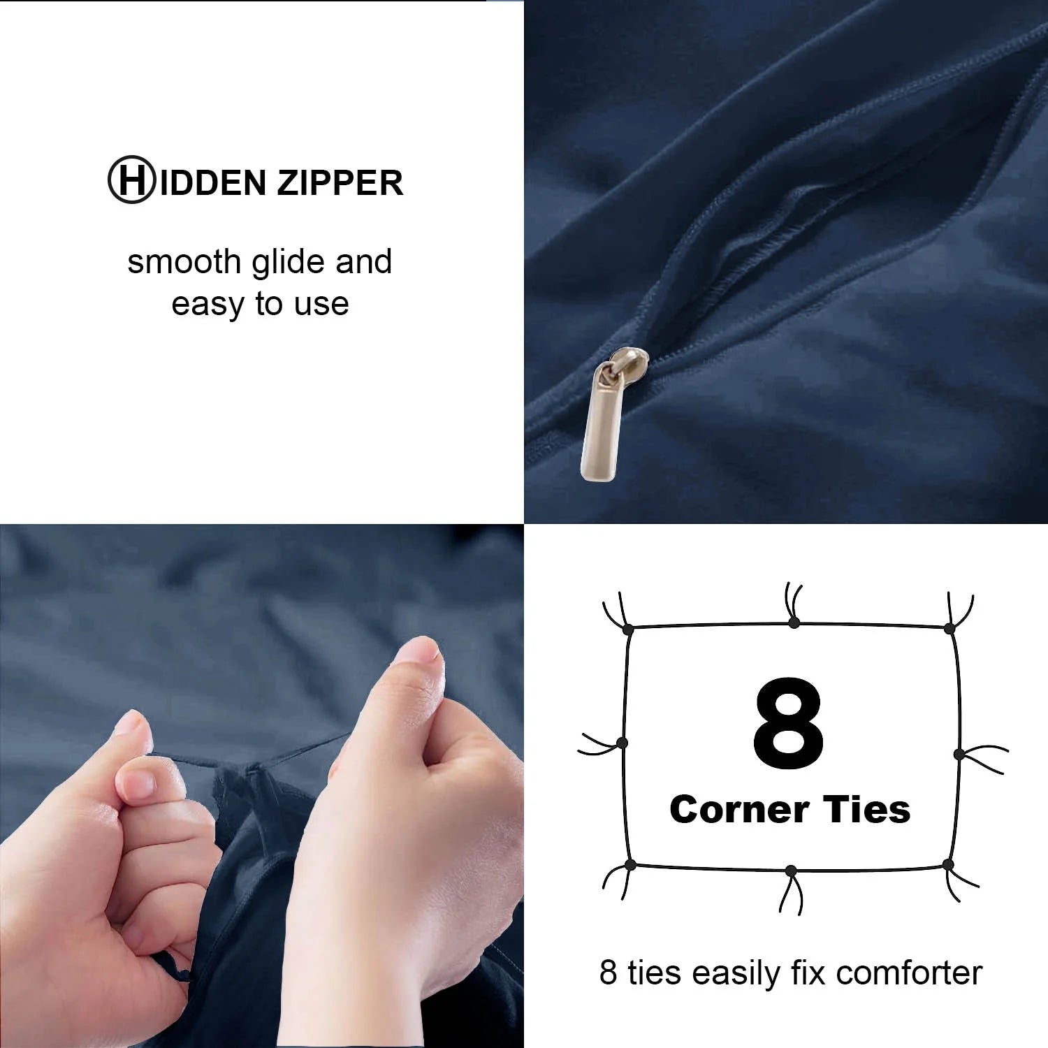 Duvet Cover Set Soft Washed Microfiber Duvet Cover 3 Pieces King Navy Blue