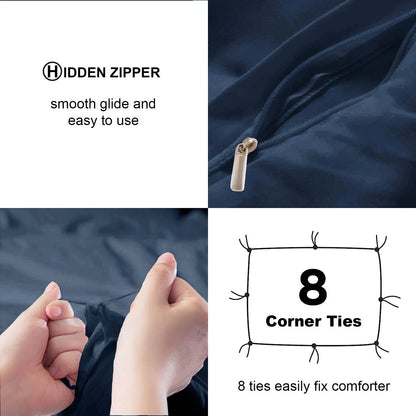 Duvet Cover Set Soft Washed Microfiber Duvet Cover 3 Pieces King Navy Blue