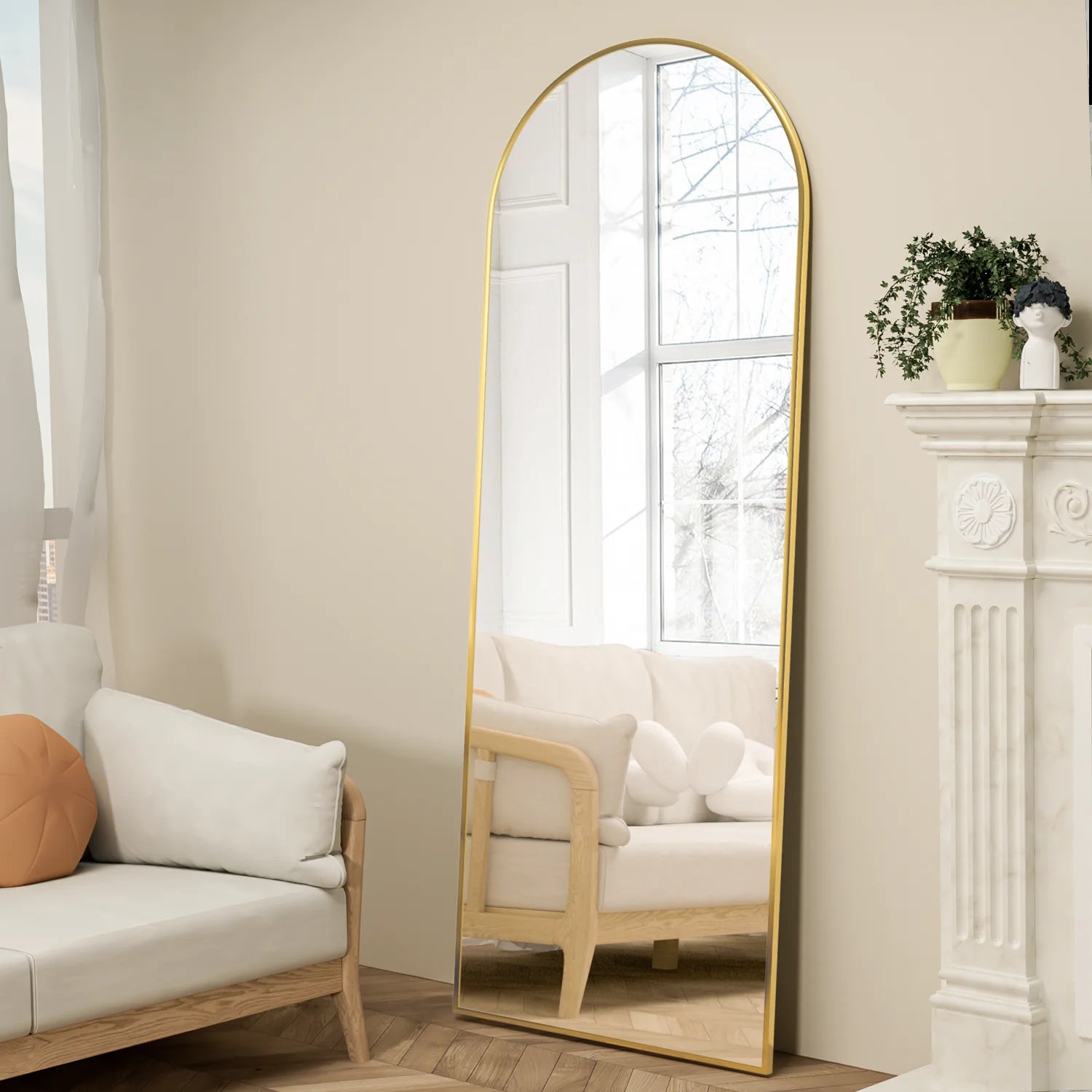 Full Length Mirror 64"X21" Arch Floor Mirror with Stand Arched Mirror Full Body Mirror Gold Standing Hanging or Leaning against Wall for Bedroom Entry