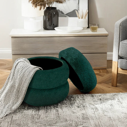 Boucle Cloud Storage Ottoman, Green