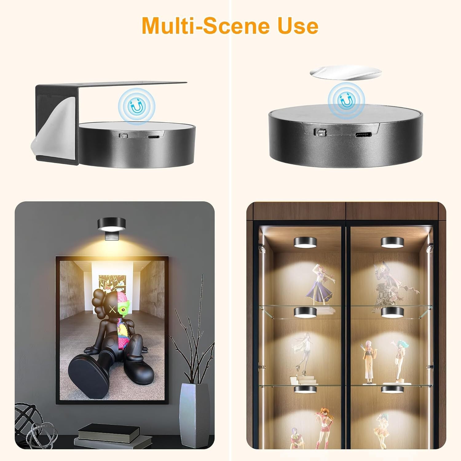 3-Pack Picture Lights for Wall, Rechargeable Battery Operated LED Painting Light