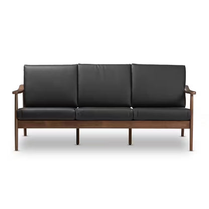 Venza 72.1 In. Black/Brown Faux Leather 4-Seater Bridgewater Sofa with Wood Frame