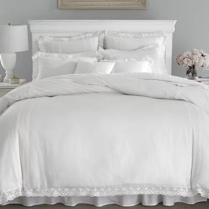Annabella 3-Piece White Solid Cotton King Duvet Cover Set