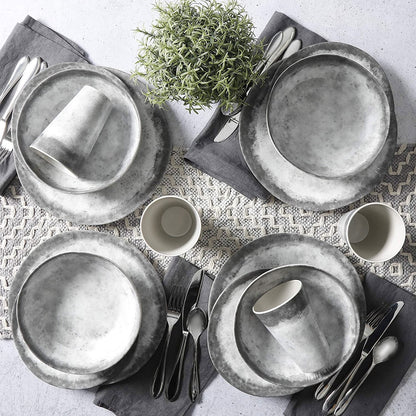 Granite Organic round Melamine Dinnerware Set, Service for Four (16Pcs), Marble
