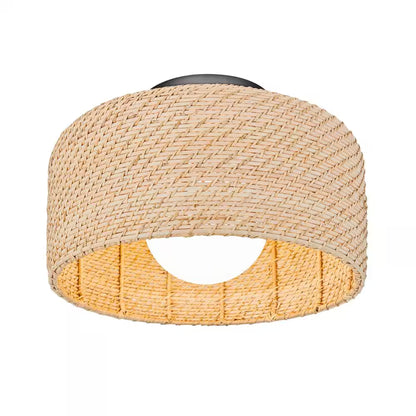 Emiko 15 In. 1 Light Black and Rattan 5CCT Integrated Selectable LED Flush Mount Ceiling Light