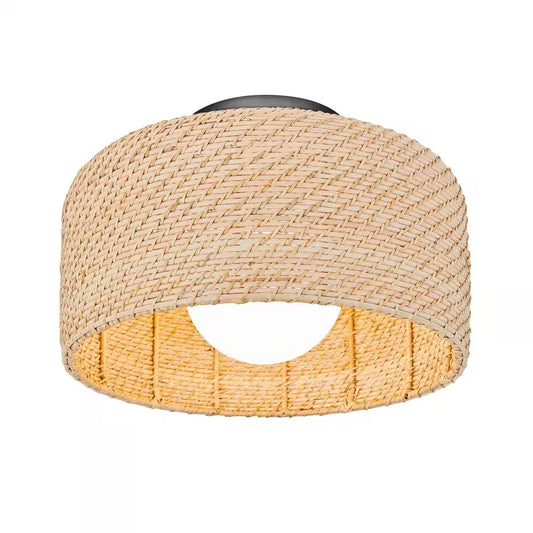 Emiko 15 In. 1 Light Black and Rattan 5CCT Integrated Selectable LED Flush Mount Ceiling Light