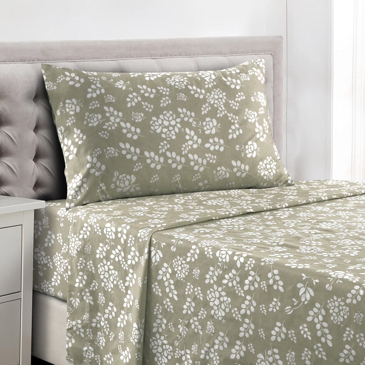 Bed Sheets, Microfiber Upto 16 Inch Deep Pocket Twin Sheets Set - Floral, Taupe