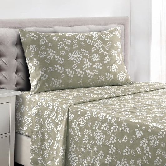 Bed Sheets, Microfiber Upto 16 Inch Deep Pocket Twin Sheets Set - Floral, Taupe