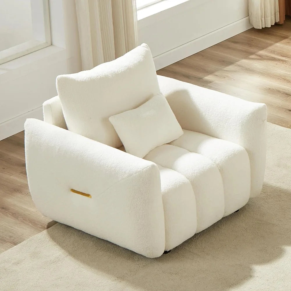 Teddy Cloud Sofa Couch, Modern Deep Seat Boucle Single Sofa Chair, Comfy Upholstered Sherpa Couch with Pillow, Oversized Accent