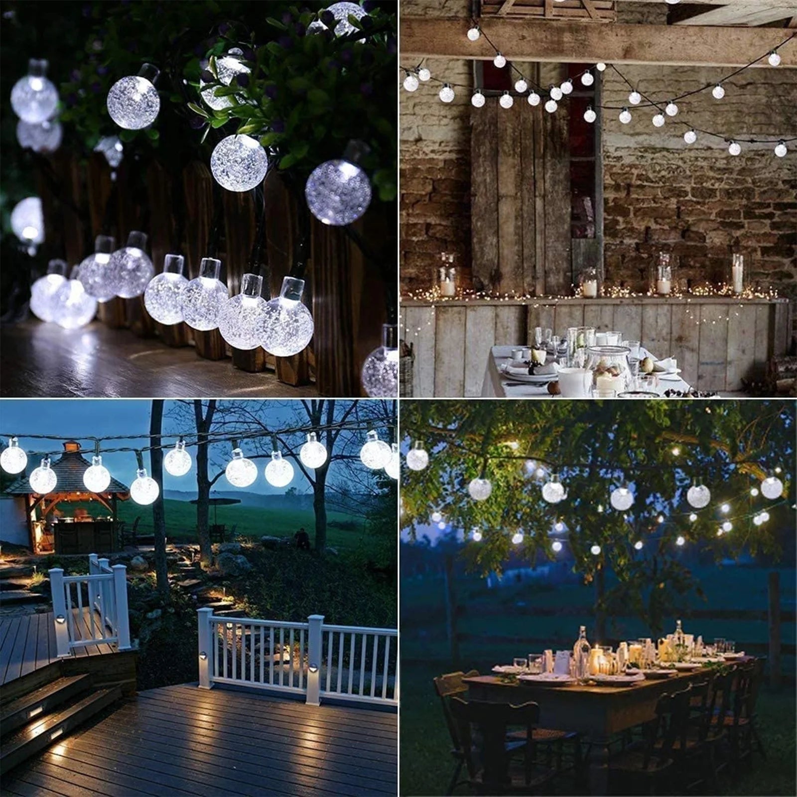 Solar String Lights Outdoor, 35.6Ft 60 LED Globe String Lights, Waterproof 8 Modes Solar Powered Patio Lights for Garden, Porch, Wedding Decorations (White)