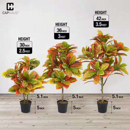 36 In. Artificial Topiary Croton Tree, UV Resistant Artificial Plants, Faux Trees in Pot W/Dried Moss