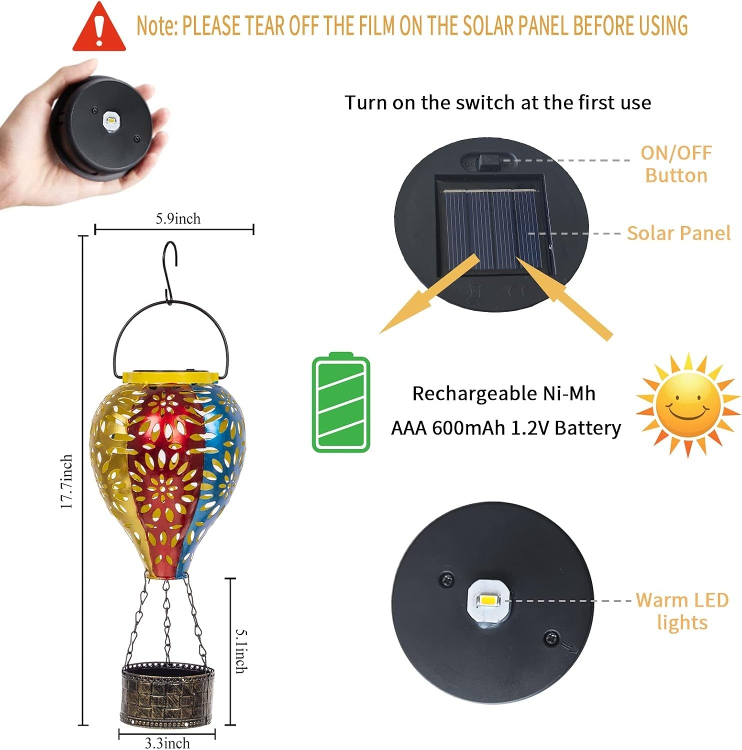 Solar Hot Air Balloon Lantern, Hanging Lanterns Outdoor Waterproof Decorative Me