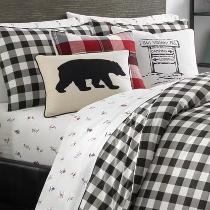 Mountain Plaid 3-Piece Black Cotton Full/Queen Duvet Cover Set