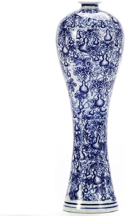 Chinese Blue and White Vase, Antique Handmade Ceramic Flower Vase, Decorative Glazed Vases for Home Decor, Table, Living Room, Fish Tail Vase (No.01)
