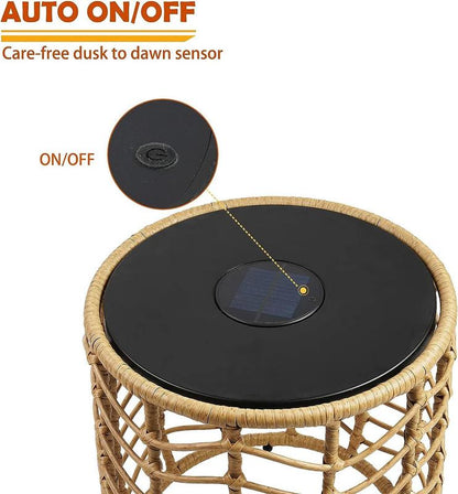 GRAND PATIO Wave Outdoor Nesting Tables Built-In Solar Lights Set of 2, Weather-Resistant Wicker, Boho Style for Patio and Porch, Natural round Design Furniture Aesthetic